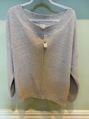 Soho Heathered Light Gray Scoop Neck Knit Sweater
